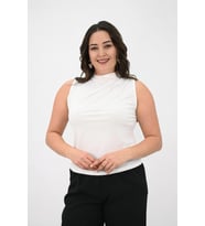 Kadın Büyük Beden Drape Detaylı Dik Yaka Bluz 1851-25 (Ekru)