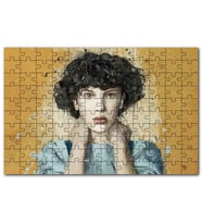 Cakapuzzle Sarı Zemin Duvar Boyama Kadın Portre Puzzle Yapboz MDF (Ahşap) (500 Parça)