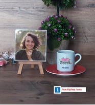 İngilizce Öğretmeni Fotoğraflı Dekoratif Taş, Ahşap Altlıklı Türk Kahvesi Fincanı Hediye (Model 8)