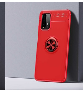 Xiaomi Redmi Note 9 4G Kılıf Yüzüklü Standlı Manyetikli Silikon (Kırmızı)