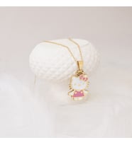 HELLO KİTTY PEMBE MİNE TAŞLI GÜMÜŞ KOLYE (Gold)