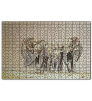Cakapuzzle Fil Sürüsü ve Tozlu Topraklar  Puzzle Yapboz MDF (Ahşap) (500 Parça)