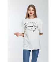Kadın Bisiklet Yaka Oversize Fit  Tişort SPR24TSk110 (Ekru)