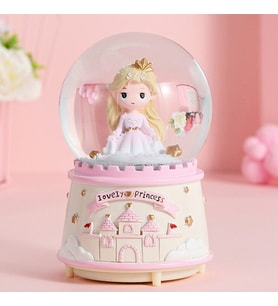 Tatlı Prenses Işıklı Müzikli Püskürtmeli Büyük Boy Kar Küresi (Pembe)
