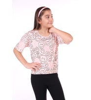 Toontoy Kız Çocuk Komple Gülen Yüz Baskılı Tişört (Pudra)