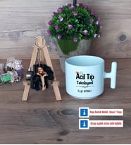 Acil Tıp Teknisyeni Kupa Bardak Beyaz ve Fotoğraflı Ahşap Anahtarlık Hediye (Model 12)