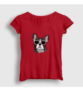 Presmono Kadın Sarı French Bulldog Köpek T-Shirt 401553tt (Kırmızı)