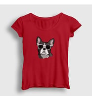 Presmono Kadın Sarı French Bulldog Köpek T-Shirt 401553tt (Kırmızı)