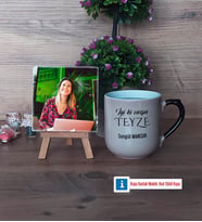 Teyzeye Doğum Günü Hediyesi Fotoğraflı Dekoratif Taş, Kupa Bardak Beyaz Hediye (Model 10)