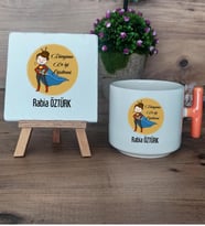 Kadın Öğretmene Hediye Hediye Seti Kupa Bardak T Kulplu ve Dekoratif Taş Öğretmenler Günü Hediyesi (Model 7)