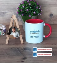 Su Ürünleri Mühendisi Kupa Bardak Beyaz ve Fotoğraflı Ahşap Anahtarlık Hediye (Model 2)