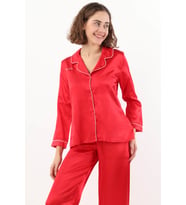 Pierre Cardin Kadın Biyeli Saten Pijama Takımı (Kırmızı)