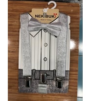 Çocuk Pantolon Askı Papyon Takımı (Gümüş)