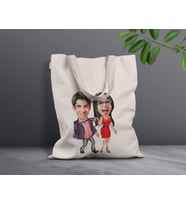 BK Gift Kişiye Özel Sevgililer Karikatürlü Kanvas Bez Çanta, Baskılı Omuz Çantası, Alışveriş Çantası, Plaj Çantası, Sevgiliye Hediye-31 (Model 5)