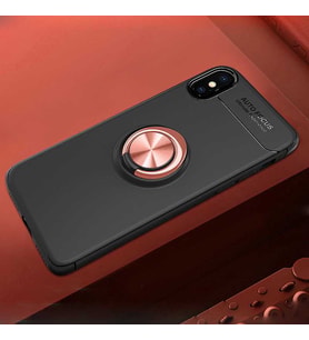 Uyumlu Model Apple iPhone X Kılıf Yüzüklü Magnetli Ravel Case (Siyah-Rose Gold)