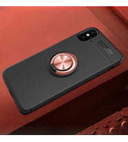 Uyumlu Model Apple iPhone X Kılıf Yüzüklü Magnetli Ravel Case (Siyah-Rose Gold)