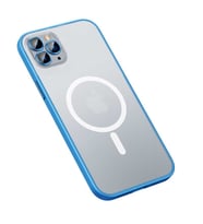 Uyumlu Model Apple iPhone 12 Pro Max Kılıf Magsafe Kamera Lensli Kenar Renkli Şeffaf Kapak (Mavi)
