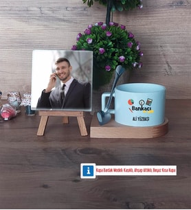 Bankacı Fotoğraflı Dekoratif Taş, Kupa Bardak Beyaz Hediye (Model 8)