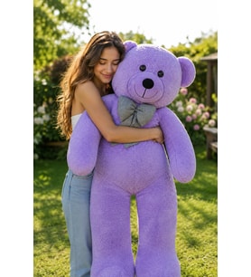 125 Cm Papyonlu Büyük Beyaz Ayıcık (%100 Yerli) (Mor)