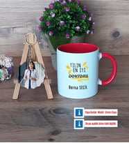 Doktor Kupa Bardak Beyaz ve Fotoğraflı Ahşap Anahtarlık Hediye (Model 2)