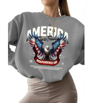 Sweatshirt Bej Amerika bağımsızlık günü Baskılı bisiklet yaka Sweatshirt unisex kalın kadın 3 iplik (Gri)