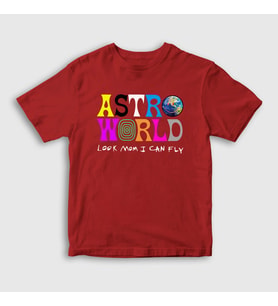 Presmono Unisex Çocuk Beyaz Astroworld V3 Travis Scott T-Shirt 44418tt (Kırmızı)