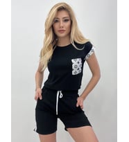 LV Desen Şort Bluz İkili Takım (Renk Seçenekli) (Siyah)