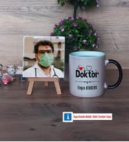 Doktor Fotoğraflı Dekoratif Taş, Kupa Bardak Beyaz Hediye Tıp Bayramı Hediyesi Doktora Hediye (Model 9)