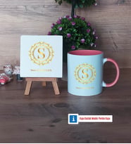 Gold Baş Harf Dekoratif Taş, Kupa Bardak Kırmızı Hediye (Model 5)