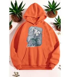 Orkide Tuval Baskılı Unisex Oversize Sweatshirt (Turuncu)