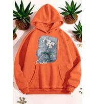 Orkide Tuval Baskılı Unisex Oversize Sweatshirt (Turuncu)