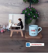 Avukat Fotoğraflı Dekoratif Taş, Ahşap Altlıklı Türk Kahvesi Fincanı Hediye (Model 1)