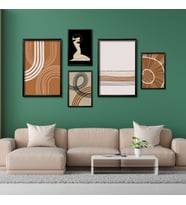 5'li Ahşap Lamine Çerçeveli Mdf Tablo Seti Kadın ve Modern Art (Siyah)