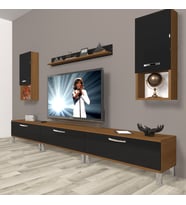 Decoraktiv Eko 270DA Mdf Krom Ayaklı Tv Ünitesi Tv Sehpası (Siyah - Ceviz)