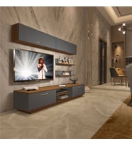 Decoraktiv Eko 5B Mdf Dvd Tv Ünitesi Tv Sehpası - Parlak Beyaz (Antrasit - Ceviz)