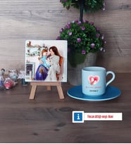 Anneye Doğum Günü Hediyesi Fotoğraflı Dekoratif Taş, Ahşap Altlıklı Türk Kahvesi Fincanı Hediye (Model 5)