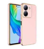 Vivo Y36 4G Kılıf Kenarları Gold Kamera Korumalı Renkli Pastel Silikon Mavi Açık BARK (Rose - Gold)