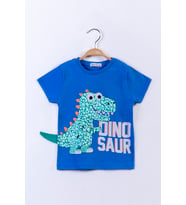 Toontoy Erkek Çocuk Kabartmalı Dinazor Baskılı Tişört (Saks)