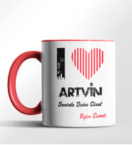 Kişiye Özel Artvin Seninle Daha Güzel Tema Siyah Renk Kupa (Kırmızı)