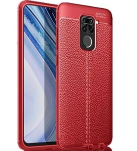 Xiaomi Redmi Note 9 Deri Desenli Kamera Korumalı Silikon Kılıf (Kırmızı)
