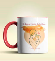 Kişiye Özel İlk Anneler Günün Kutlu Olsun 3 Tasarımlı Pembe Kupa (Kırmızı)