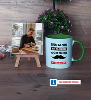 Erkek Öğretmene Hediye Fotoğraflı Dekoratif Taş, Kupa Bardak Beyaz Hediye (Model 14)