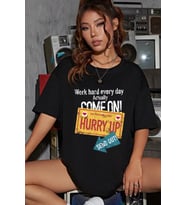 Unisex Hurry Up Tasarım Tshirt (Siyah)