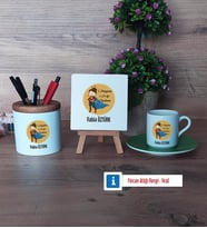 Öğretmenler Günü Hediyesi Hediye Seti Dekoratif Taş, Kalemlik, Ahşap Altlıklı Türk Kahvesi Fincanı Hediye (Model 9)