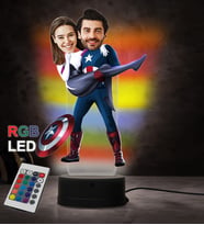 Doğum Günü Hediyesi,Sevgiliye Hediye, Kişiye Özel Fotoğraflı Kaptan Amerika Çift Karikatür 3D Led Lamba (RGB)