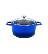 Lava Döküm Yuvarlak Tencere Cam kapaklı. Glaze Çap(Ø)28cm. (Mavi)