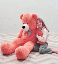SOLEMİA - 130 cm Sevimli Papyonlu Büyük Peluş Ayıcık, % 100 Yerli İmalat (Nar Çiçeği)