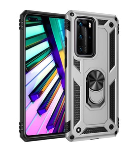 Huawei P40 Pro Kılıf Zore Vega Yüzüklü Standlı Zırh Kılıf (Gri)