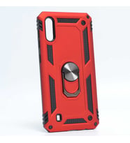 Samsung Galaxy M10 Uyumlu Kılıf Standlı Manyetik Yüzüklü Military Magnetic Ring Polycarbonate and TPU Case (Kırmızı)
