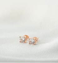 925 Ayar Gümüş Tek Taş Küpe (Rose)